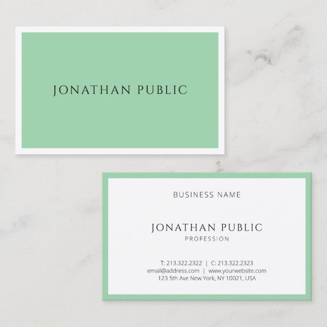 Carte De Visite Elégant Vert Blanc Simple Modèle moderne tendance (Devant / Derrière)