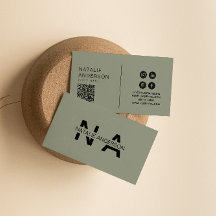 Élégant vert Neutre QR Code Monogramme Logo Boho