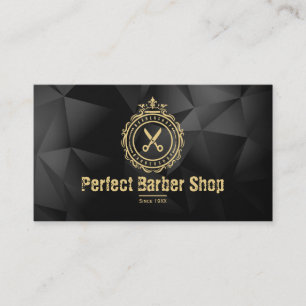 Carte De Visite Elegant Vintage Logo Barber Shop Gold Scissors 