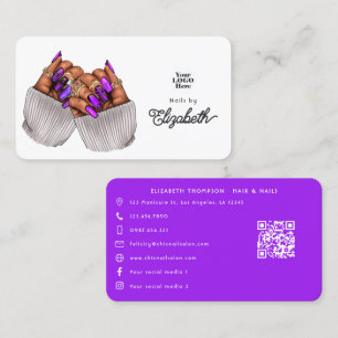 Carte De Visite Élégant violet Africain Américain Nail Salon