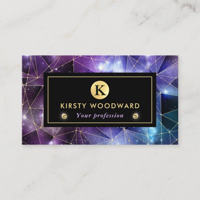 Carte De Visite Élégant violet et bleu cristal de minuit Galaxy (Devant)