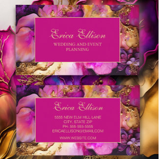 Carte De Visite Élégant violet Fuchsia Gold Floral Wedding planner