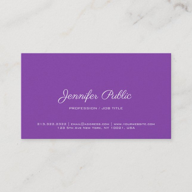 Carte De Visite Élégant Violet moderne Premium Pearl Finish Luxe (Devant)