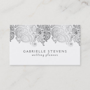 Carte De Visite Élégant Wedding planner Argent Et Blanc Paisley