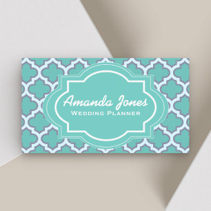 Carte De Visite Élégant Wedding planner de Quatrefoil Turquoise