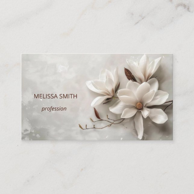 Carte De Visite Elegant White 3D Magnolia (Devant)