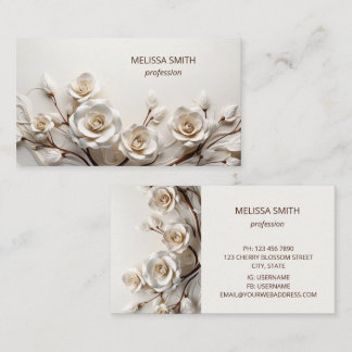 Carte De Visite Elegant White 3D Roses