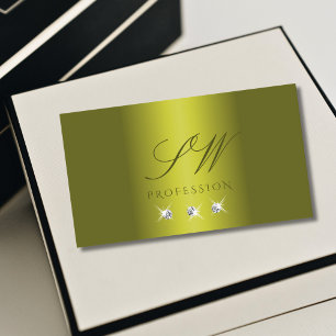 Carte De Visite Élégant Yellow Silver Diamonds Étincelant Monogram