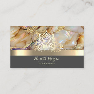 Carte De Visite Élégant Yoga en marbre à rayure dorée Lotus