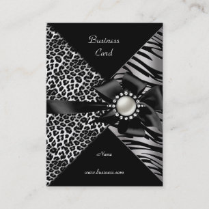 Carte De Visite Elégant Zebra Leopard noir Argent Bow Diamond