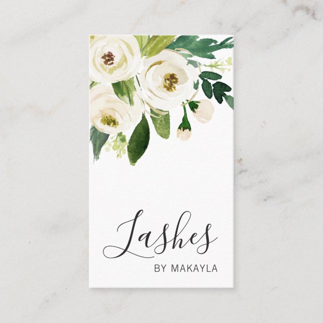 Carte De Visite Elégante aquarelle blanche Roses floraux (Devant)