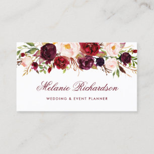 Carte De Visite Elégante aquarelle Bourgogne Marsala Floral
