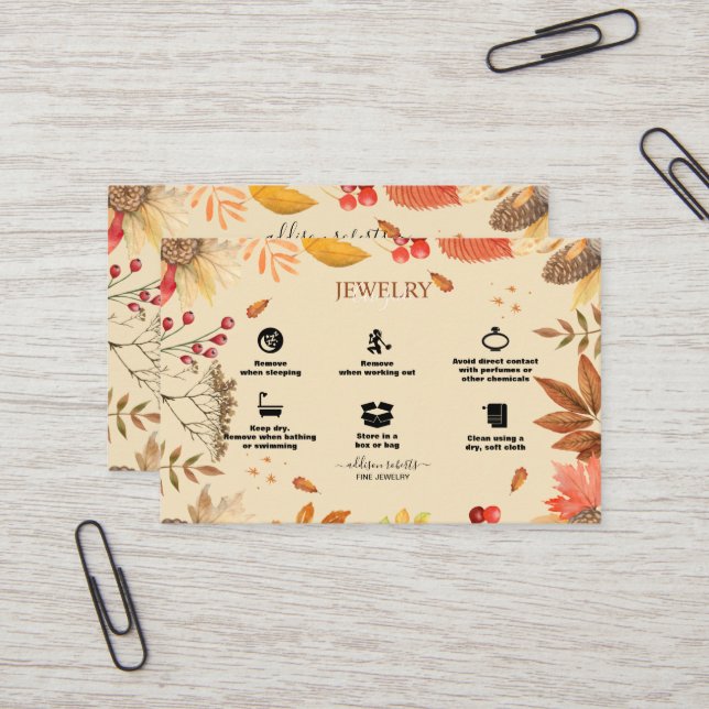 Carte De Visite Elégante Aquarelle Chic Fleurs d'automne (Devant/Arrière en situation)