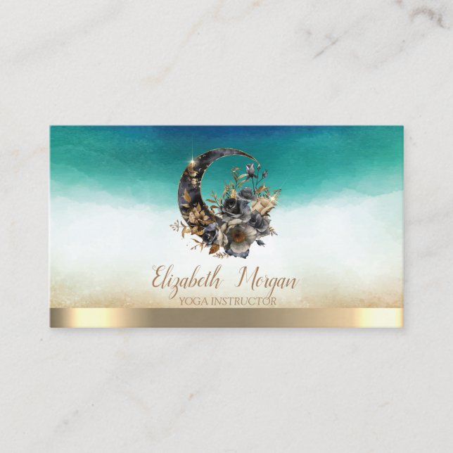 Carte De Visite Elégante aquarelle de lune florale (Devant)