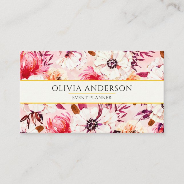 Carte De Visite Elégante aquarelle Floral rose moderne Motif Boho (Devant)