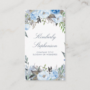 Carte De Visite Elégante aquarelle florale bleu poussiéreux
