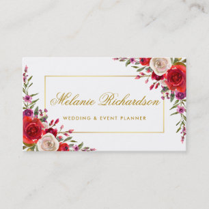 Carte De Visite Elégante aquarelle florale et cadre doré