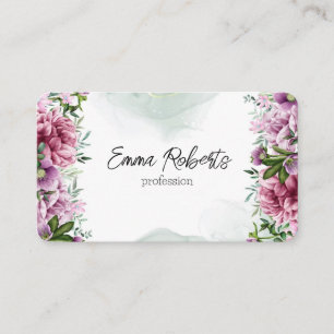 Carte De Visite Elégante Aquarelle Florale Pourpre Douce