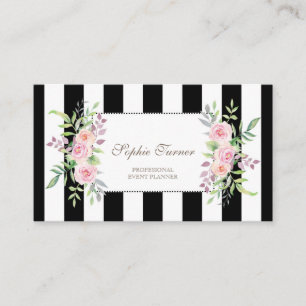 Carte De Visite Elégante aquarelle Florale rayures sur mesure