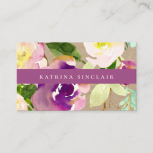 Carte De Visite Elégante aquarelle moderne Floral Kraft
