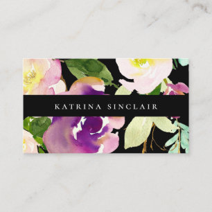 Carte De Visite Elégante aquarelle moderne Floral Noir