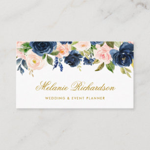 Carte De Visite Elégante Aquarelle Or rose Blush Blue Floral