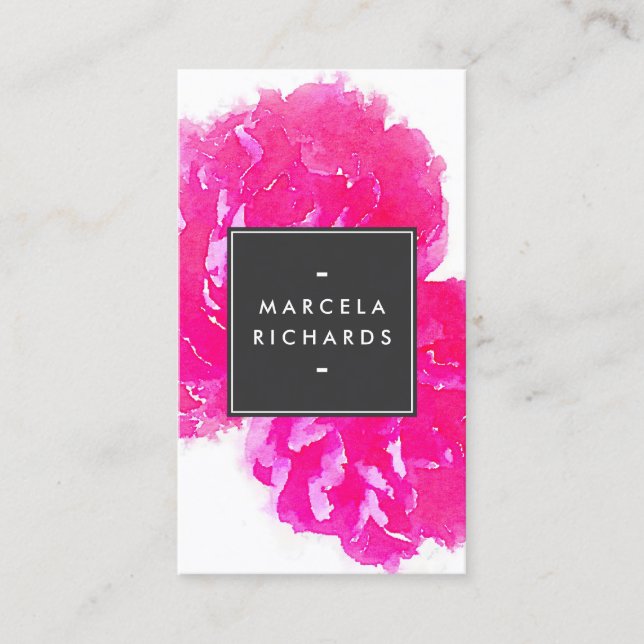 Carte De Visite Elégante aquarelle Peonies roses II (Devant)