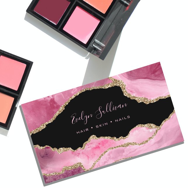 Carte De Visite élégante aquarelle rose agneau sur noir (Créateur téléchargé)