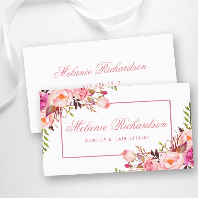 Carte De Visite Elégante aquarelle rose Blush Floral (Customize to change text size, color or text style.)