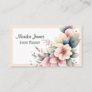 Carte De Visite Elégante aquarelle rose et florale