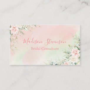 Carte De Visite Elégante aquarelle rose florale personnalisée fi