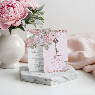 Carte De Visite Elégante aquarelle rose Parties scintillant de piv