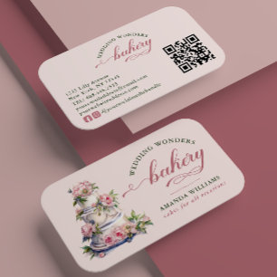 Carte De Visite Elégante Aquarelle rose pâtisserie florale