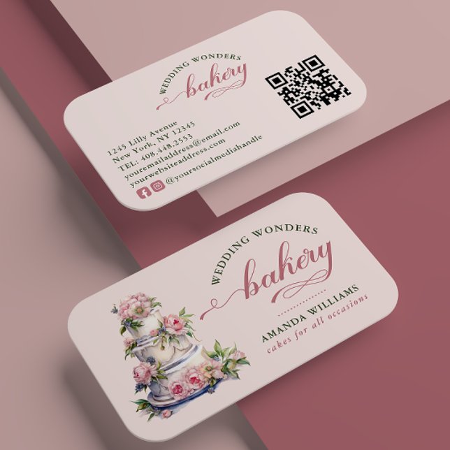 Carte De Visite Elégante Aquarelle rose pâtisserie florale (Créateur téléchargé)