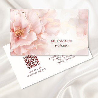 Carte De Visite Elégante Aquarelle Rose Rose Pink Or