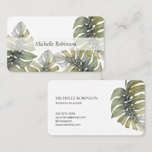 Carte De Visite Elégante aquarelle Tropical Monstera Professional