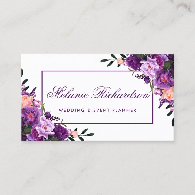 Carte De Visite Elégante aquarelle violet Ultra violet floral (Devant)