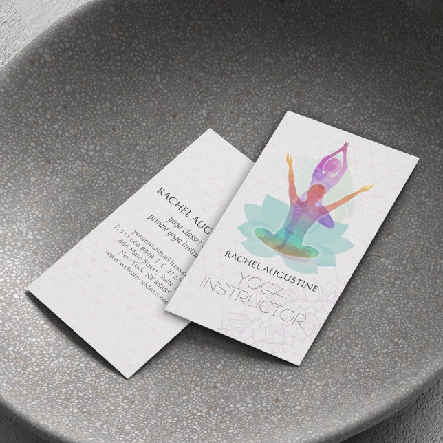 Carte De Visite Elégante aquarelle Yoga méditation Lotus Motif (Créateur téléchargé)
