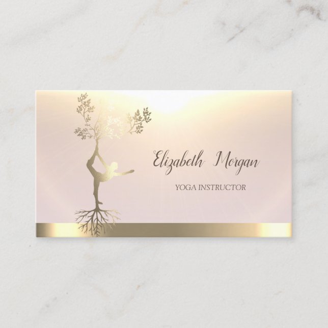 Carte De Visite Elégante Arbre d'or femmes Silhouette Yoga (Devant)