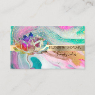 Carte De Visite Elégante Bande d'or Confetti, Lotus coloré, Marbre