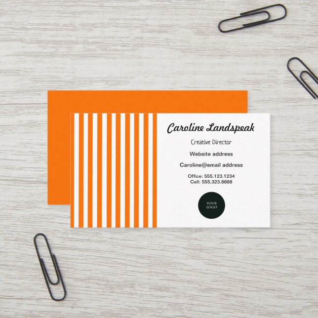 Carte De Visite Elégante bande orange et blanche avec logo (Devant/Arrière en situation)