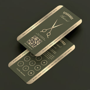 Carte De Visite Elégante Barbershop Barber Green Gold Loyalty Card