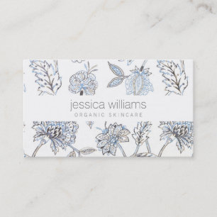 Carte De Visite Elégante Beauté Bleu Motif Floral Cosmetologue