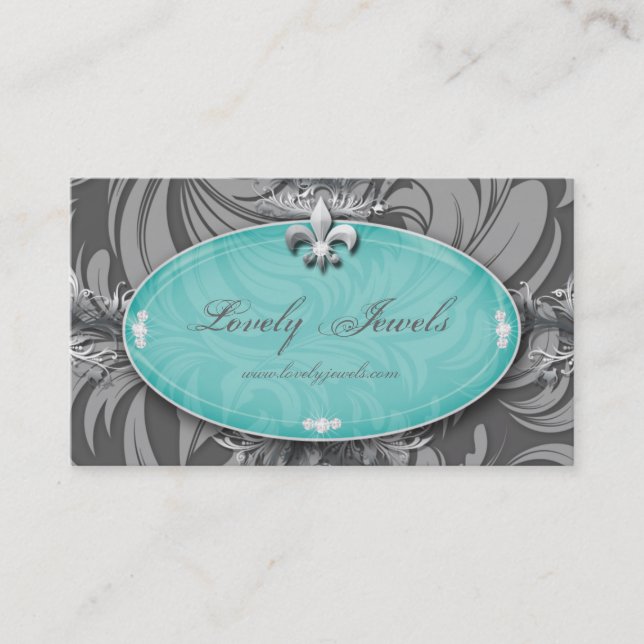 Carte De Visite Elégante bijouterie Fleur de lis Blue Pastel (Devant)