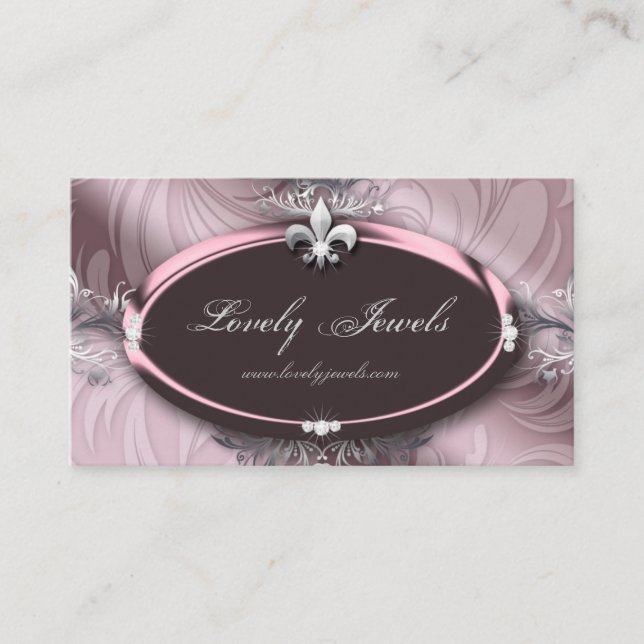 Carte De Visite Elégante bijouterie Fleur de lis Rose rose (Devant)