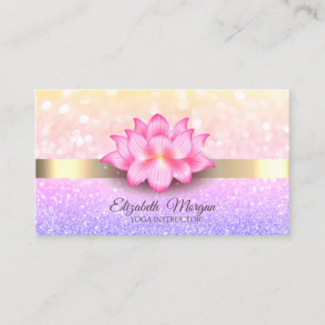 Carte De Visite Elégante Bokeh Gold Stripe Lotus Flower (Devant)