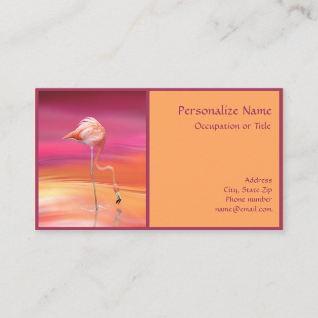 Carte De Visite Elégante bordure violette Flamant rose rose (Devant)