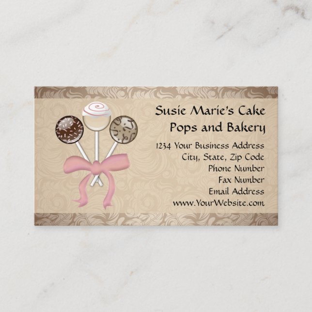 Carte De Visite Élégante boulangerie à gâteau Damask Cake Pop (Devant)