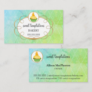 Carte De Visite Élégante boulangerie Cupcake & Gold Scroll