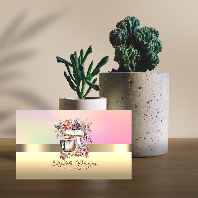 Carte De Visite Élégante boulangerie de mélange floral de gâteau p (Créateur téléchargé)